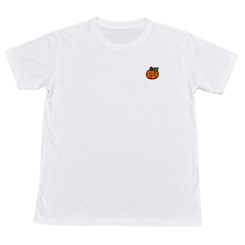 Oversized T-shirt in white with a small orange patch on the chest