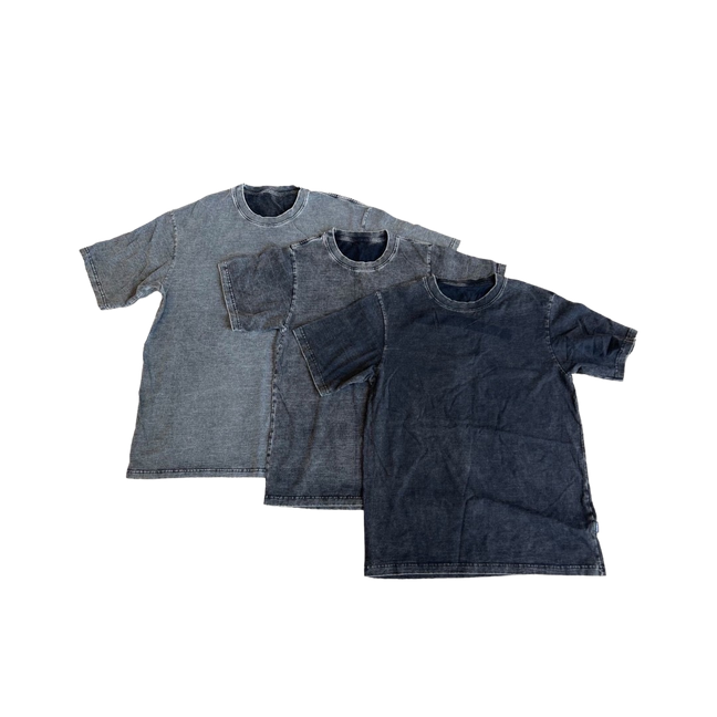 Three vintage washed oversized T-shirts in grey tones, stacked